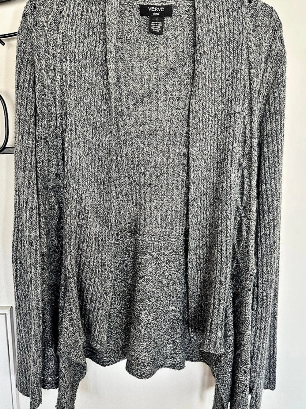 Verve ami Open Front Knit Cardigan in Gray & White Size 1X Like New